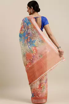 CLASSICATE from the house of The Chennai Silks Multicolor Linen Blend Printed Saree With Running Blouse
