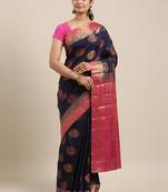 CLASSICATE from the house of The Chennai Silks Navy Blue Taffeta Saree With Running Blouse