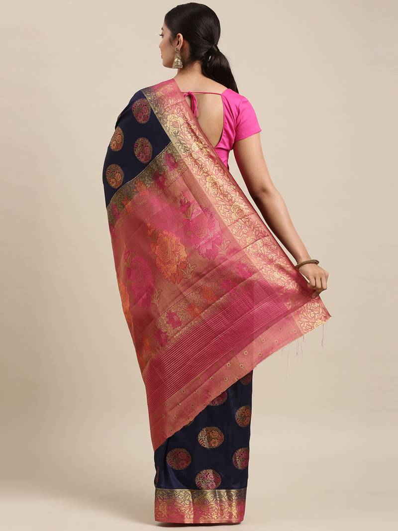 CLASSICATE from the house of The Chennai Silks Navy Blue Taffeta Saree With Running Blouse