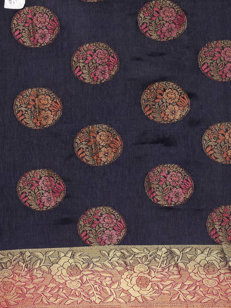 CLASSICATE from the house of The Chennai Silks Navy Blue Taffeta Saree With Running Blouse