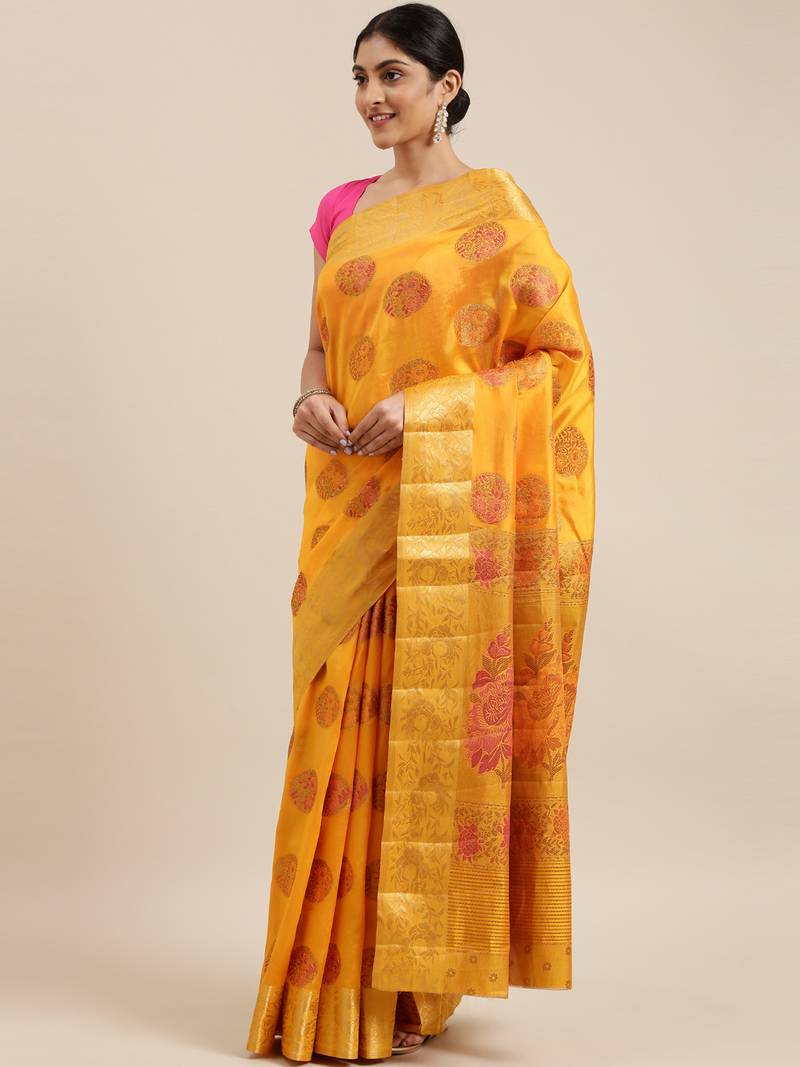 CLASSICATE from the house of The Chennai Silks Yellow Taffeta Saree With Running Blouse