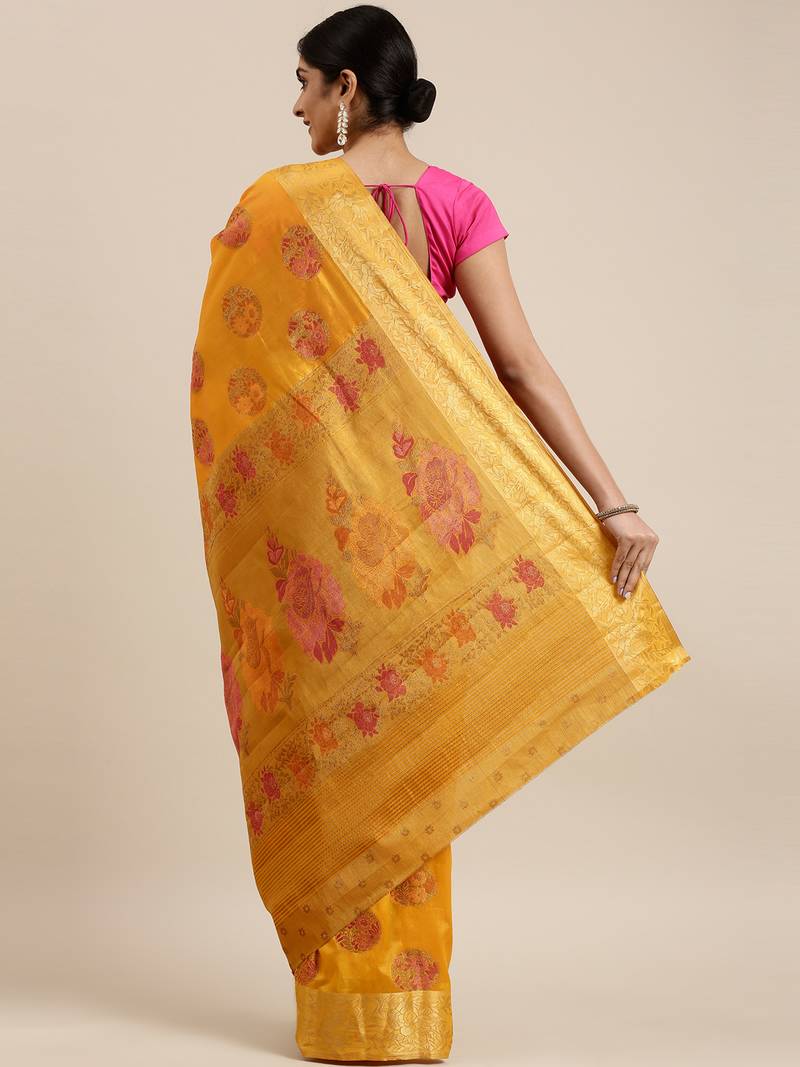 CLASSICATE from the house of The Chennai Silks Yellow Taffeta Saree With Running Blouse