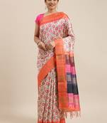 CLASSICATE from the house of The Chennai Silks Beige Printed Dupion Saree With Running Blouse