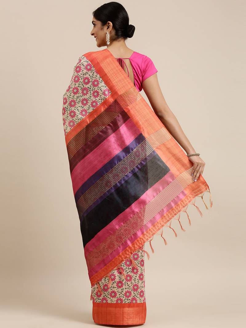 CLASSICATE from the house of The Chennai Silks Beige Printed Dupion Saree With Running Blouse