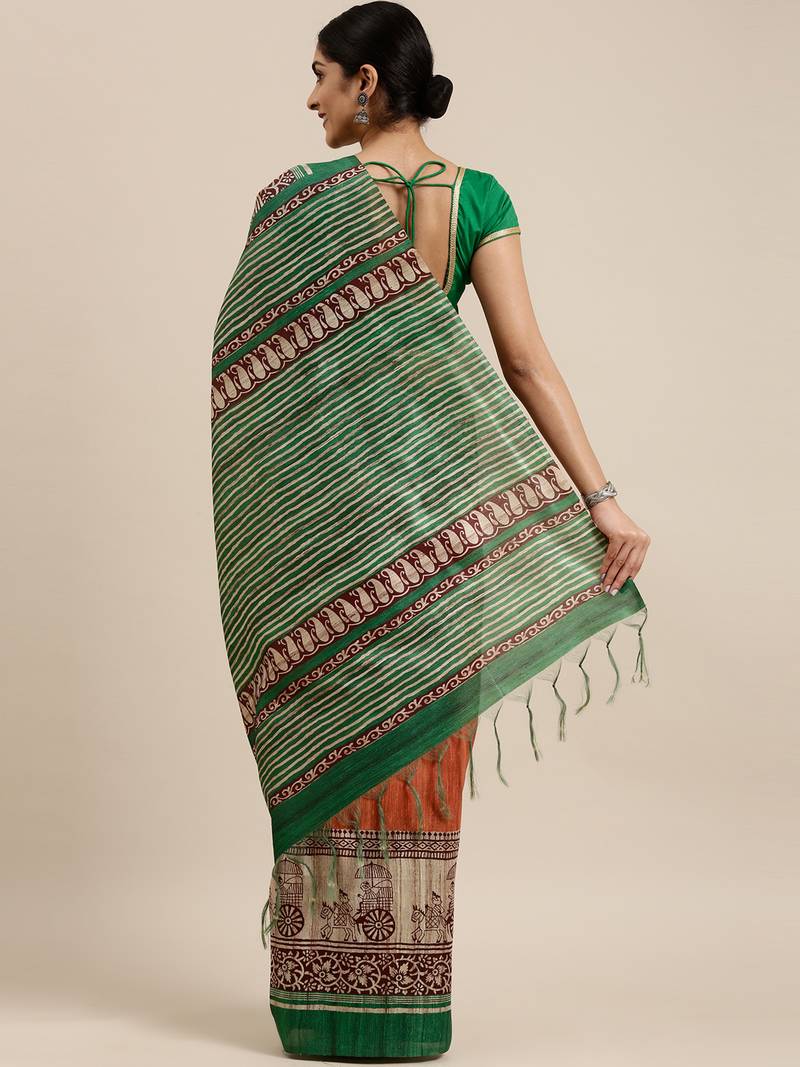 CLASSICATE from the house of The Chennai Silks Orange Printed Dupion Saree With Running Blouse