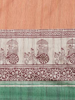 CLASSICATE from the house of The Chennai Silks Orange Printed Dupion Saree With Running Blouse 4