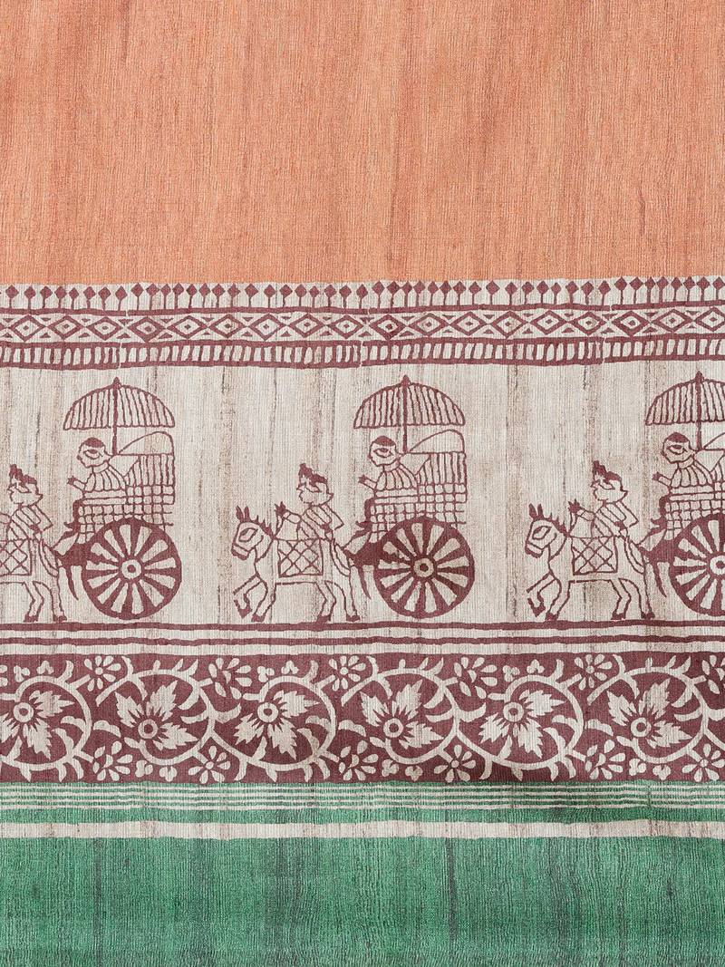 CLASSICATE from the house of The Chennai Silks Orange Printed Dupion Saree With Running Blouse