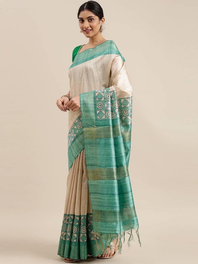 CLASSICATE from the house of The Chennai Silks Beige Printed Dupion Saree With Running Blouse
