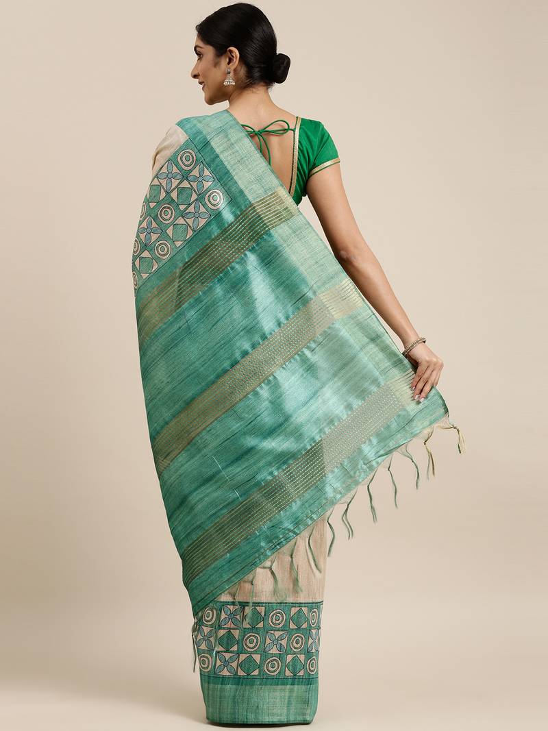 CLASSICATE from the house of The Chennai Silks Beige Printed Dupion Saree With Running Blouse
