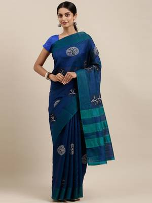 CLASSICATE from the house of The Chennai Silks Blue Embroidered Jute Cotton Saree With Running Blouse 1