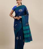CLASSICATE from the house of The Chennai Silks Blue Embroidered Jute Cotton Saree With Running Blouse