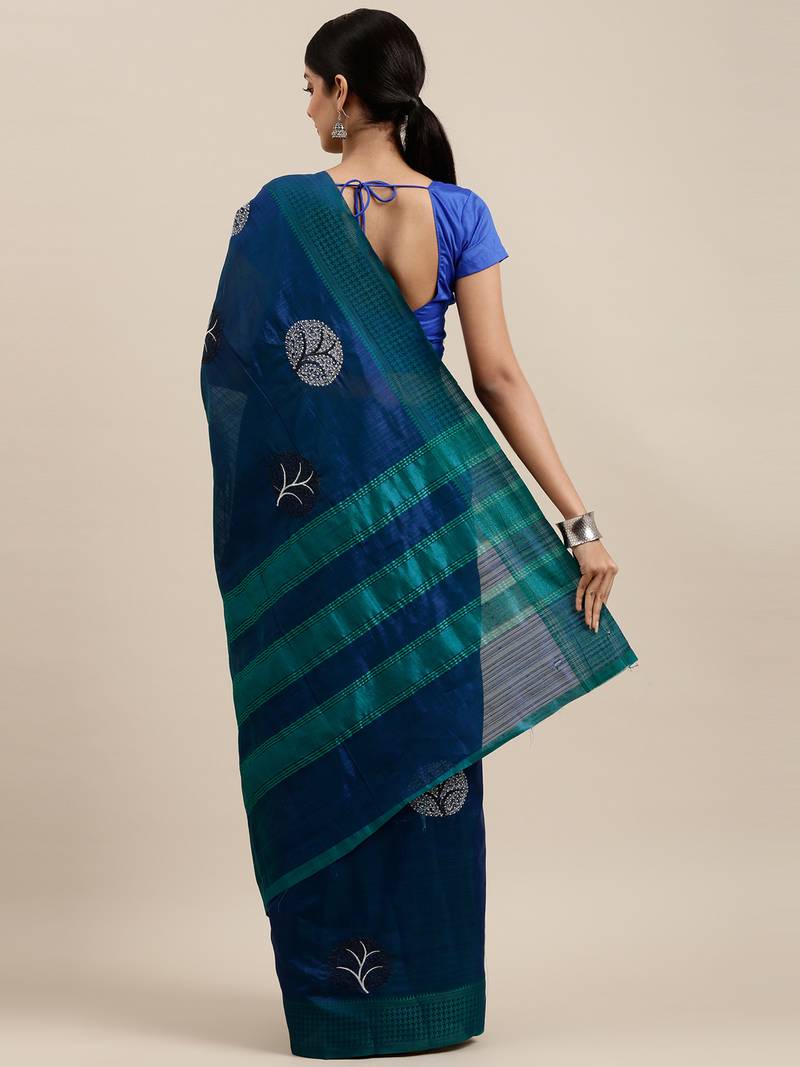 CLASSICATE from the house of The Chennai Silks Blue Embroidered Jute Cotton Saree With Running Blouse