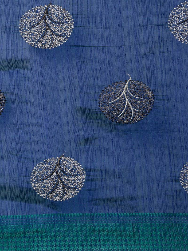 CLASSICATE from the house of The Chennai Silks Blue Embroidered Jute Cotton Saree With Running Blouse