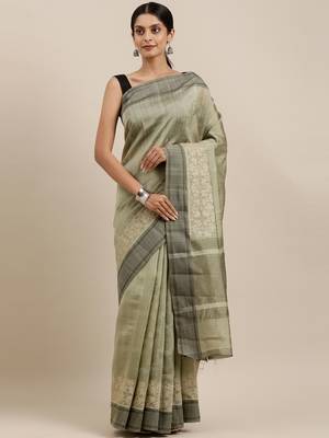 CLASSICATE from the house of The Chennai Silks Green Embroidered Jute Cotton Saree With Running Blouse 1