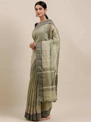 CLASSICATE from the house of The Chennai Silks Green Embroidered Jute Cotton Saree With Running Blouse 2