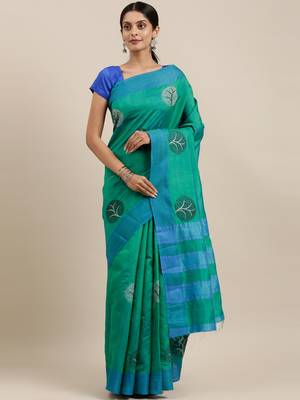 CLASSICATE from the house of The Chennai Silks Green Embroidered Jute Cotton Saree With Running Blouse 1