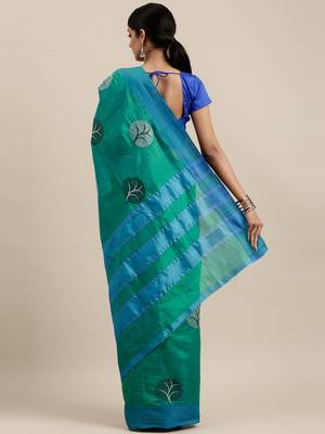 CLASSICATE from the house of The Chennai Silks Green Embroidered Jute Cotton Saree With Running Blouse 3