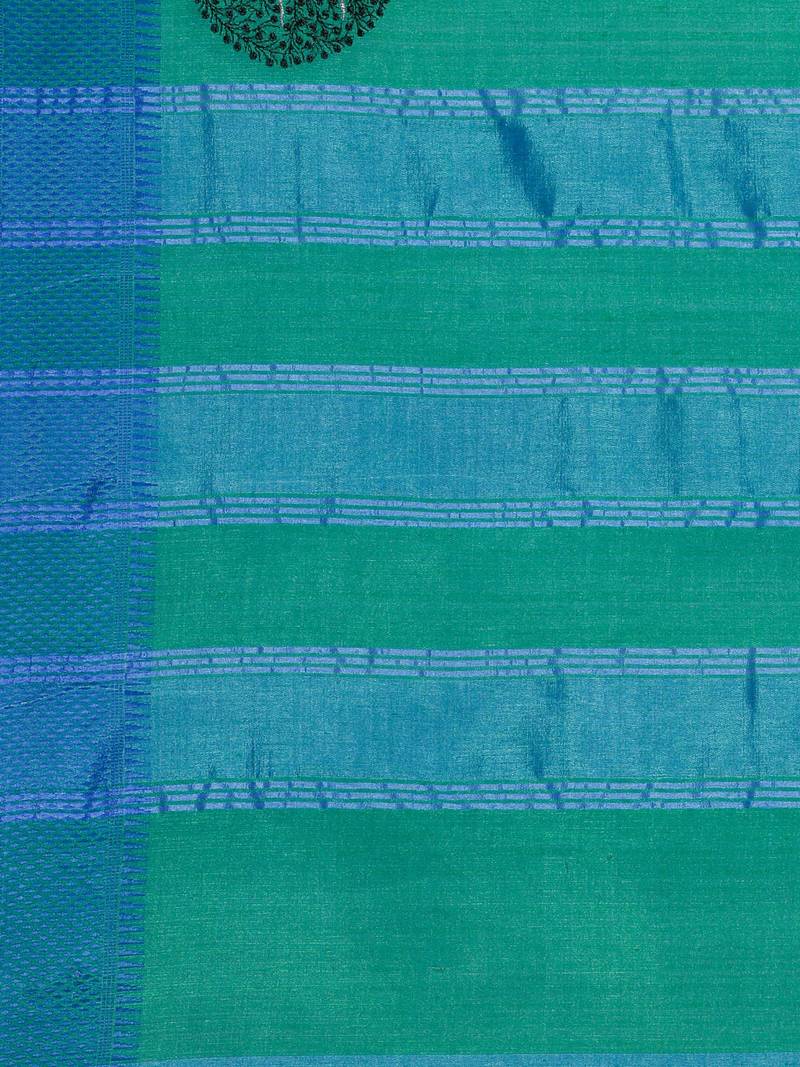 CLASSICATE from the house of The Chennai Silks Green Embroidered Jute Cotton Saree With Running Blouse