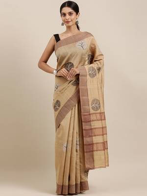 CLASSICATE from the house of The Chennai Silks Brown Embroidered Jute Cotton Saree With Running Blouse 1
