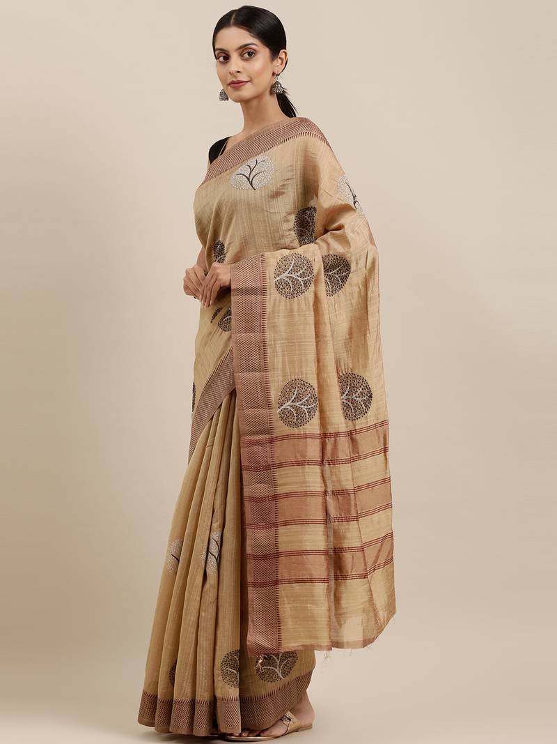 CLASSICATE from the house of The Chennai Silks Brown Embroidered Jute Cotton Saree With Running Blouse