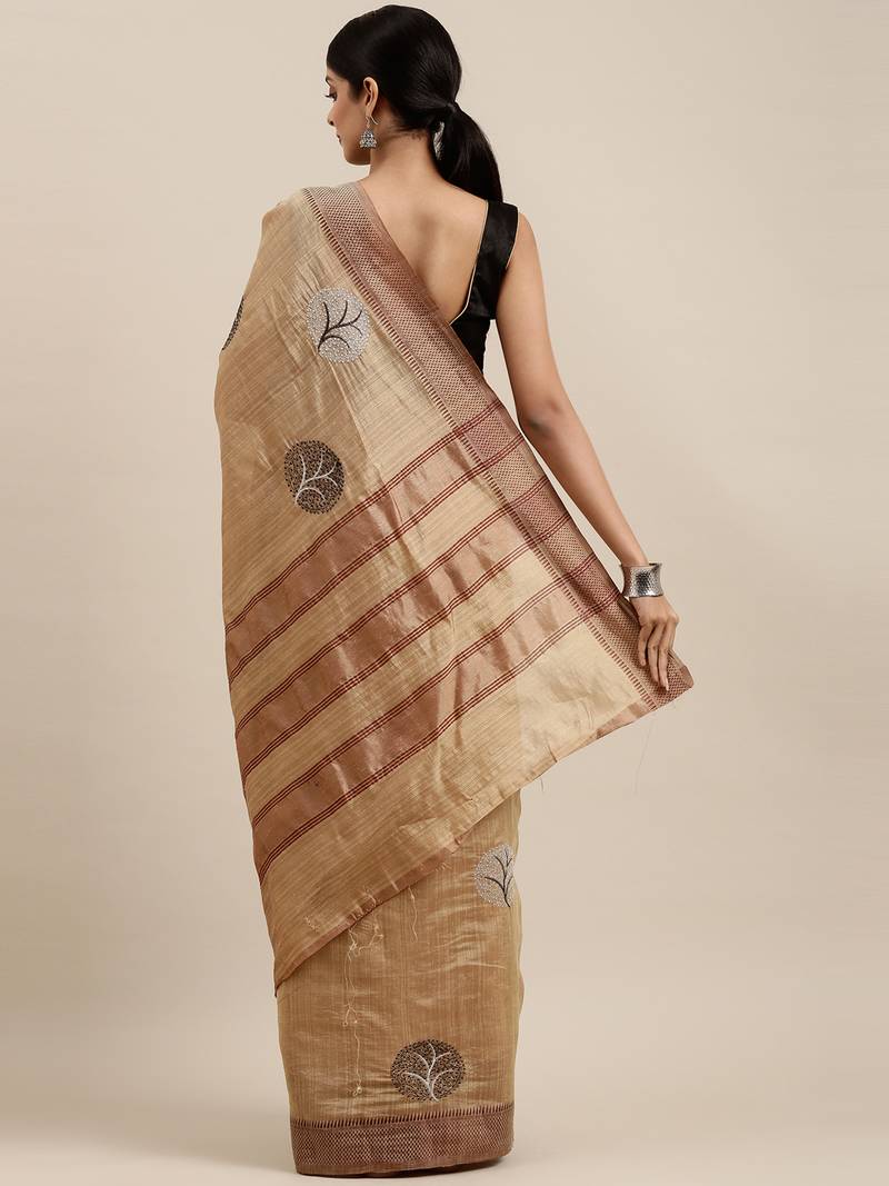 CLASSICATE from the house of The Chennai Silks Brown Embroidered Jute Cotton Saree With Running Blouse