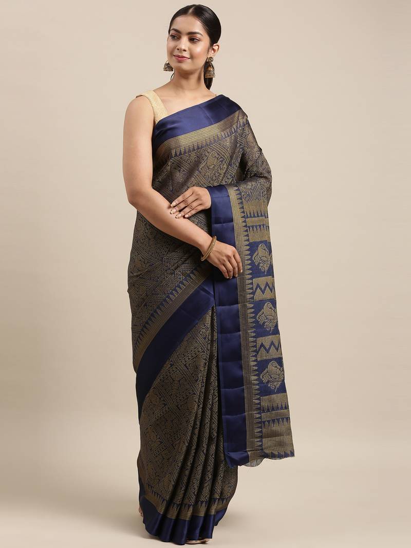 CLASSICATE from the house of The Chennai Silks Navy Blue Brasso Weaving Saree With Running Blouse