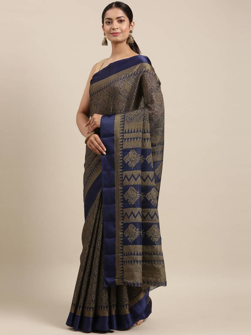 CLASSICATE from the house of The Chennai Silks Navy Blue Brasso Weaving Saree With Running Blouse