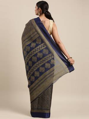 CLASSICATE from the house of The Chennai Silks Navy Blue Brasso Weaving Saree With Running Blouse 3