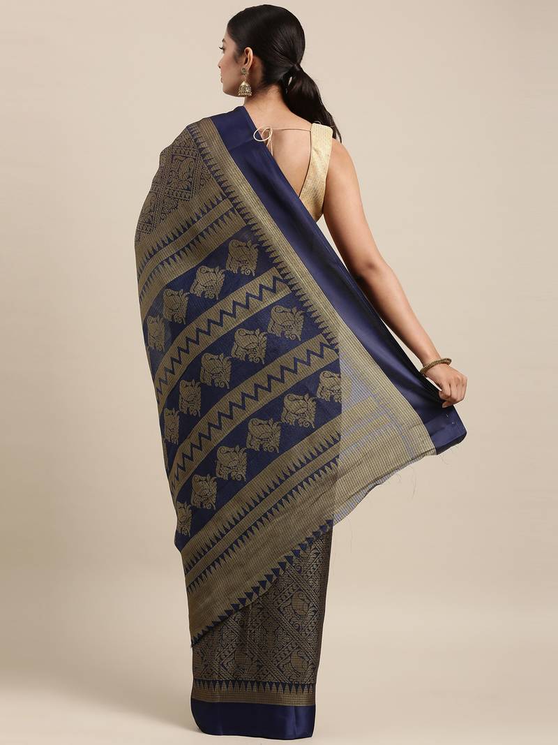 CLASSICATE from the house of The Chennai Silks Navy Blue Brasso Weaving Saree With Running Blouse