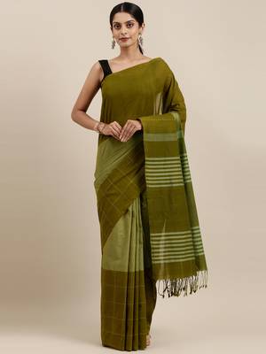 CLASSICATE from the house of The Chennai Silks Green Pure Cotton Venkatagiri Saree Without Blouse 1