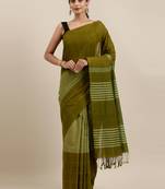 CLASSICATE from the house of The Chennai Silks Green Pure Cotton Venkatagiri Saree Without Blouse