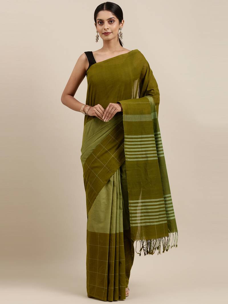 CLASSICATE from the house of The Chennai Silks Green Pure Cotton Venkatagiri Saree Without Blouse