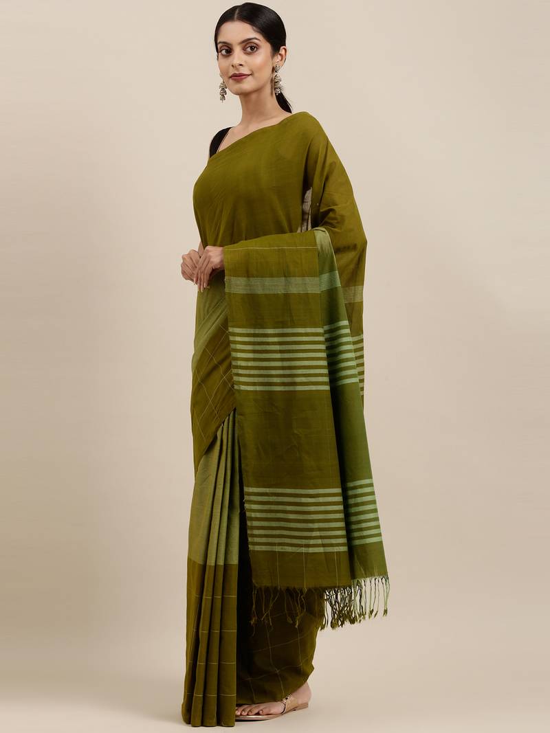 CLASSICATE from the house of The Chennai Silks Green Pure Cotton Venkatagiri Saree Without Blouse