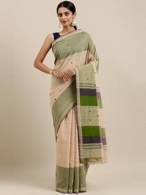 Classicate From The House Of The Chennai Silks Beige Pure Cotton Venkatagiri Saree Without Blouse 1