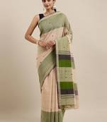 Classicate From The House Of The Chennai Silks Beige Pure Cotton Venkatagiri Saree Without Blouse