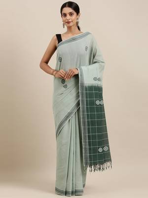 CLASSICATE from the house of The Chennai Silks Green Pure Cotton Venkatagiri Saree Without Blouse 1
