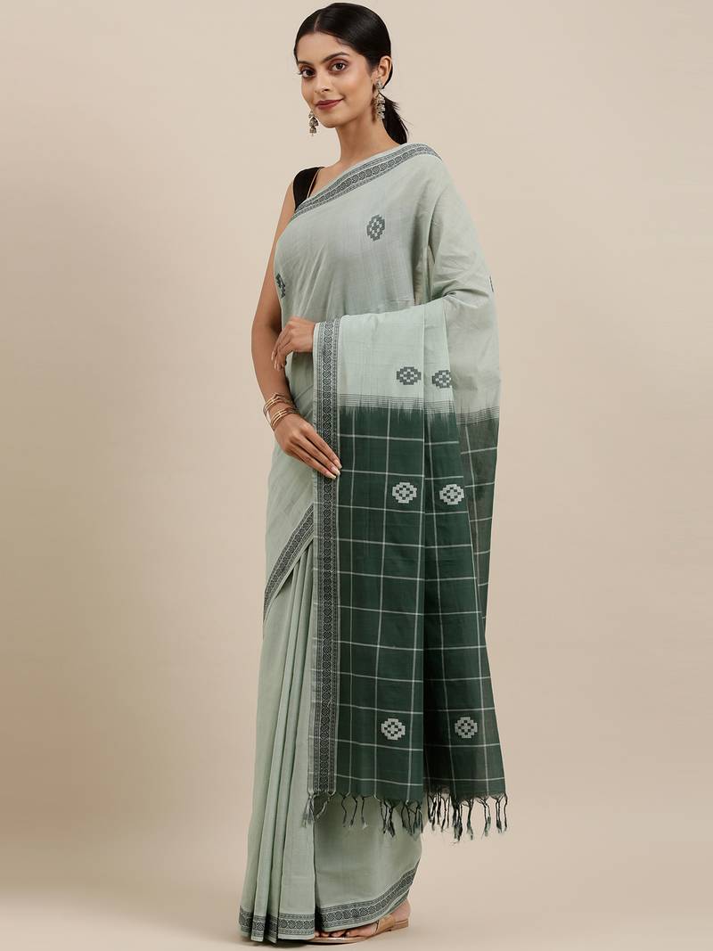 CLASSICATE from the house of The Chennai Silks Green Pure Cotton Venkatagiri Saree Without Blouse