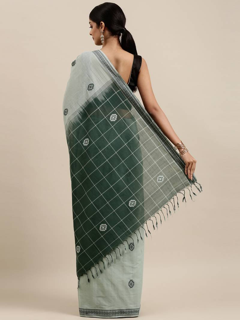 CLASSICATE from the house of The Chennai Silks Green Pure Cotton Venkatagiri Saree Without Blouse