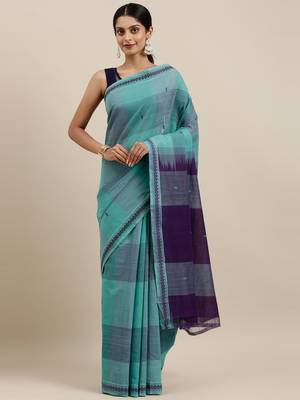 Classicate From The House Of The Chennai Silks Green Pure Cotton Venkatagiri Saree Without Blouse 1