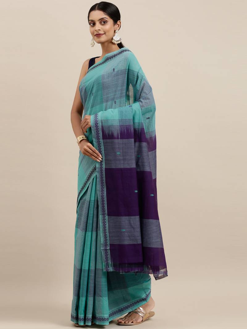 Classicate From The House Of The Chennai Silks Green Pure Cotton Venkatagiri Saree Without Blouse