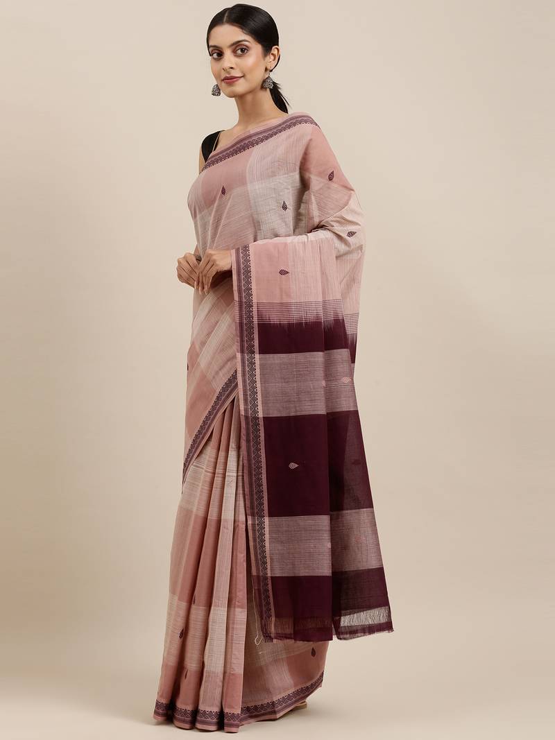 CLASSICATE from the house of The Chennai Silks Brown Pure Cotton Venkatagiri Saree Without Blouse