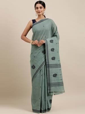 CLASSICATE from the house of The Chennai Silks Green Pure Cotton Venkatagiri Saree Without Blouse 1