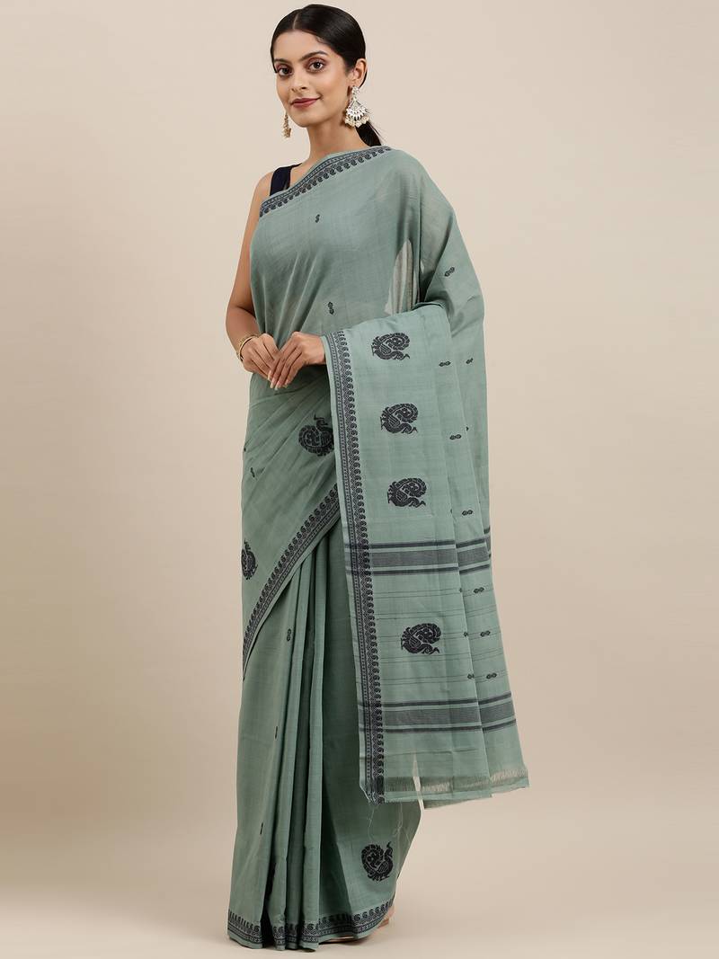 CLASSICATE from the house of The Chennai Silks Green Pure Cotton Venkatagiri Saree Without Blouse
