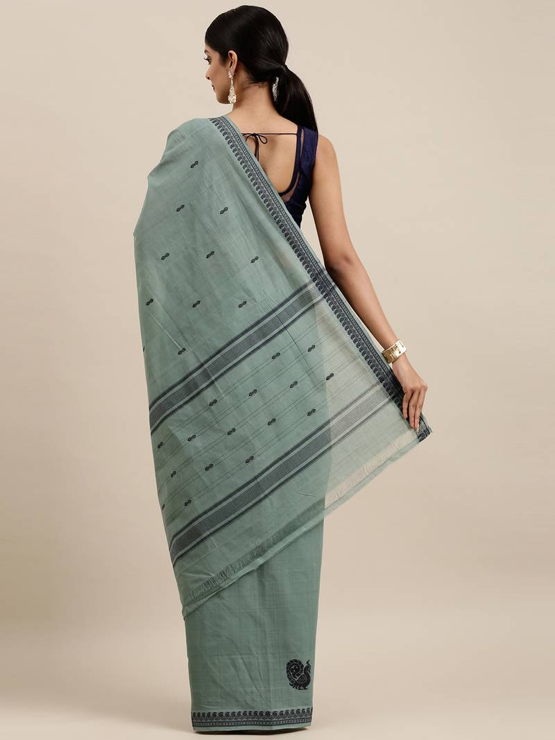 CLASSICATE from the house of The Chennai Silks Green Pure Cotton Venkatagiri Saree Without Blouse