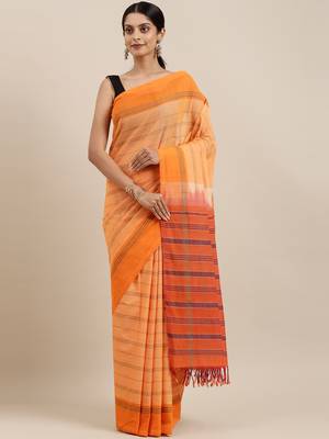 CLASSICATE from the house of The Chennai Silks Orange Pure Cotton Venkatagiri Saree Without Blouse 1