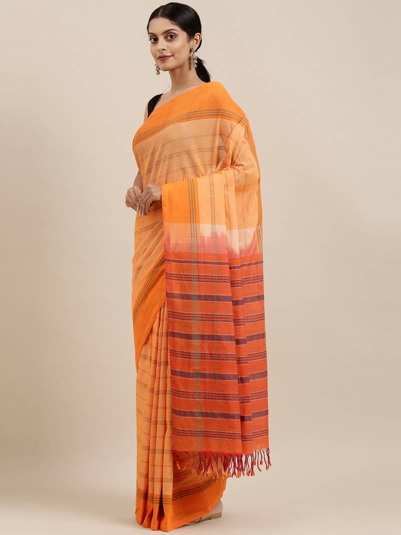 CLASSICATE from the house of The Chennai Silks Orange Pure Cotton Venkatagiri Saree Without Blouse