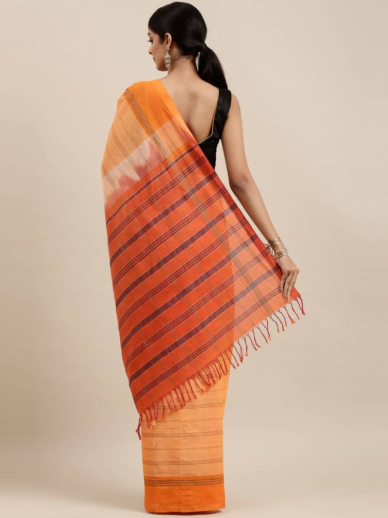 CLASSICATE from the house of The Chennai Silks Orange Pure Cotton Venkatagiri Saree Without Blouse