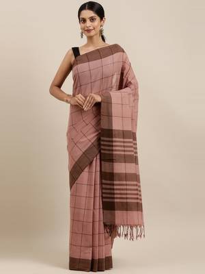 CLASSICATE from the house of The Chennai Silks Brown Pure Cotton Venkatagiri Saree Without Blouse 1