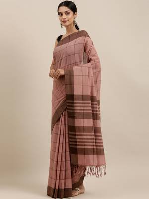 CLASSICATE from the house of The Chennai Silks Brown Pure Cotton Venkatagiri Saree Without Blouse 2