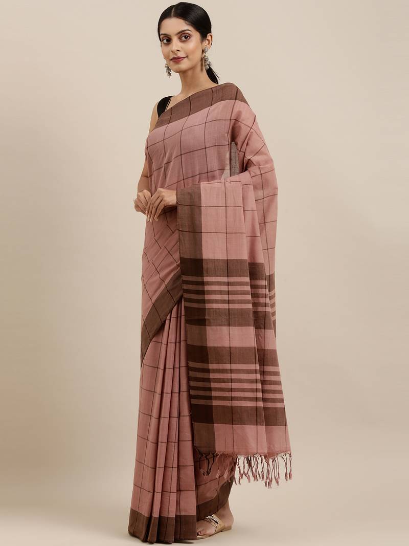 CLASSICATE from the house of The Chennai Silks Brown Pure Cotton Venkatagiri Saree Without Blouse